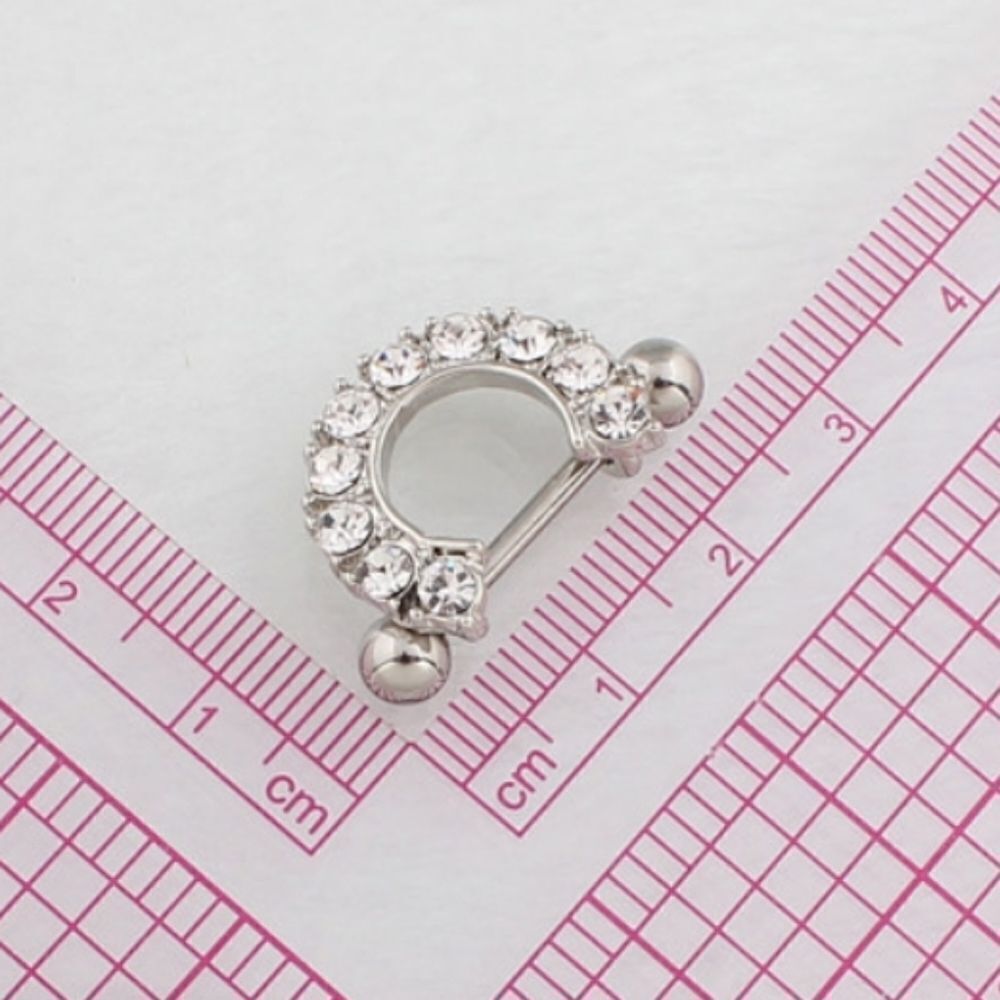 14G Nipple Rings Silver and Crystal Semicircle rings - 2 Piece Set - Picture 3 of 4
